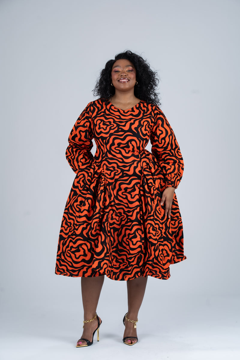 Lucia Ankara Midi Dress | Orange African Print