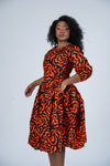 Lucia Ankara Midi Dress | Orange African Print