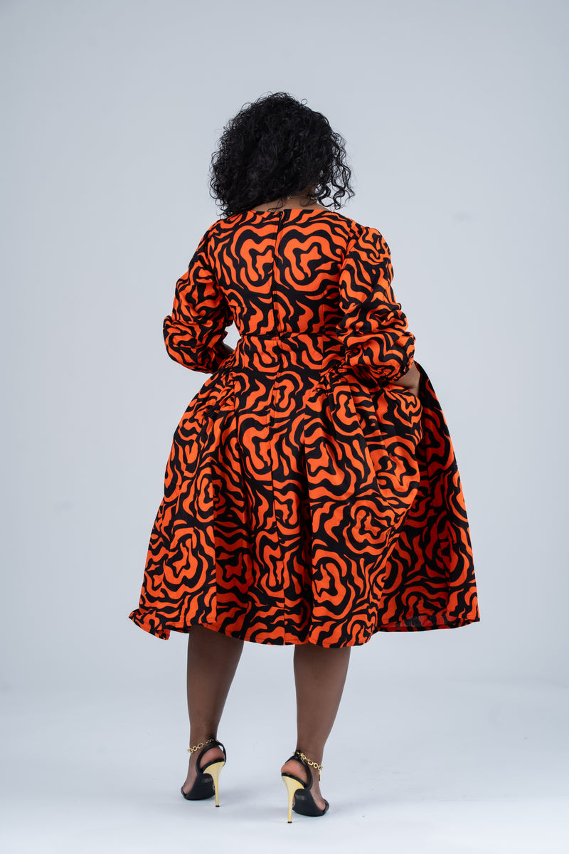 Lucia Ankara Midi Dress | Orange African Print