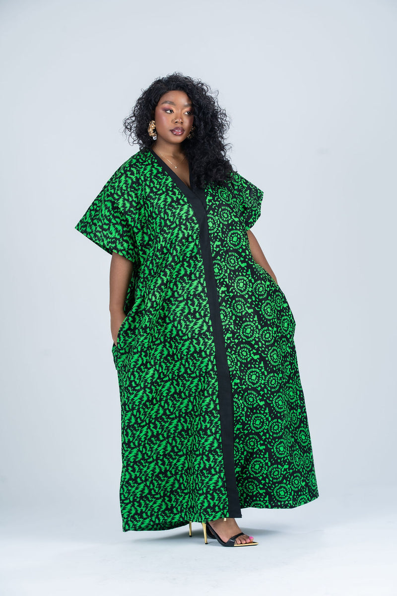 Bolu Ankara Bubu Dress | Green African Print