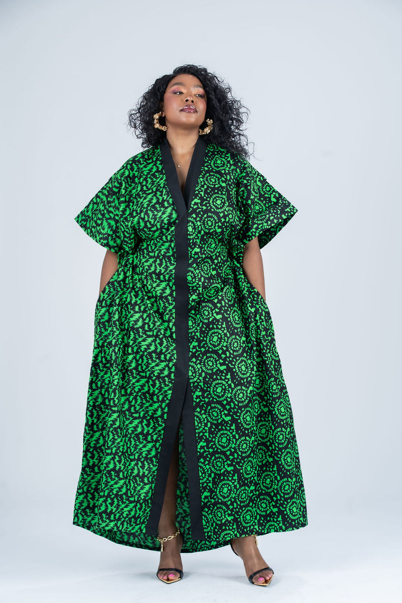 Bolu Ankara Bubu Dress | Green African Print