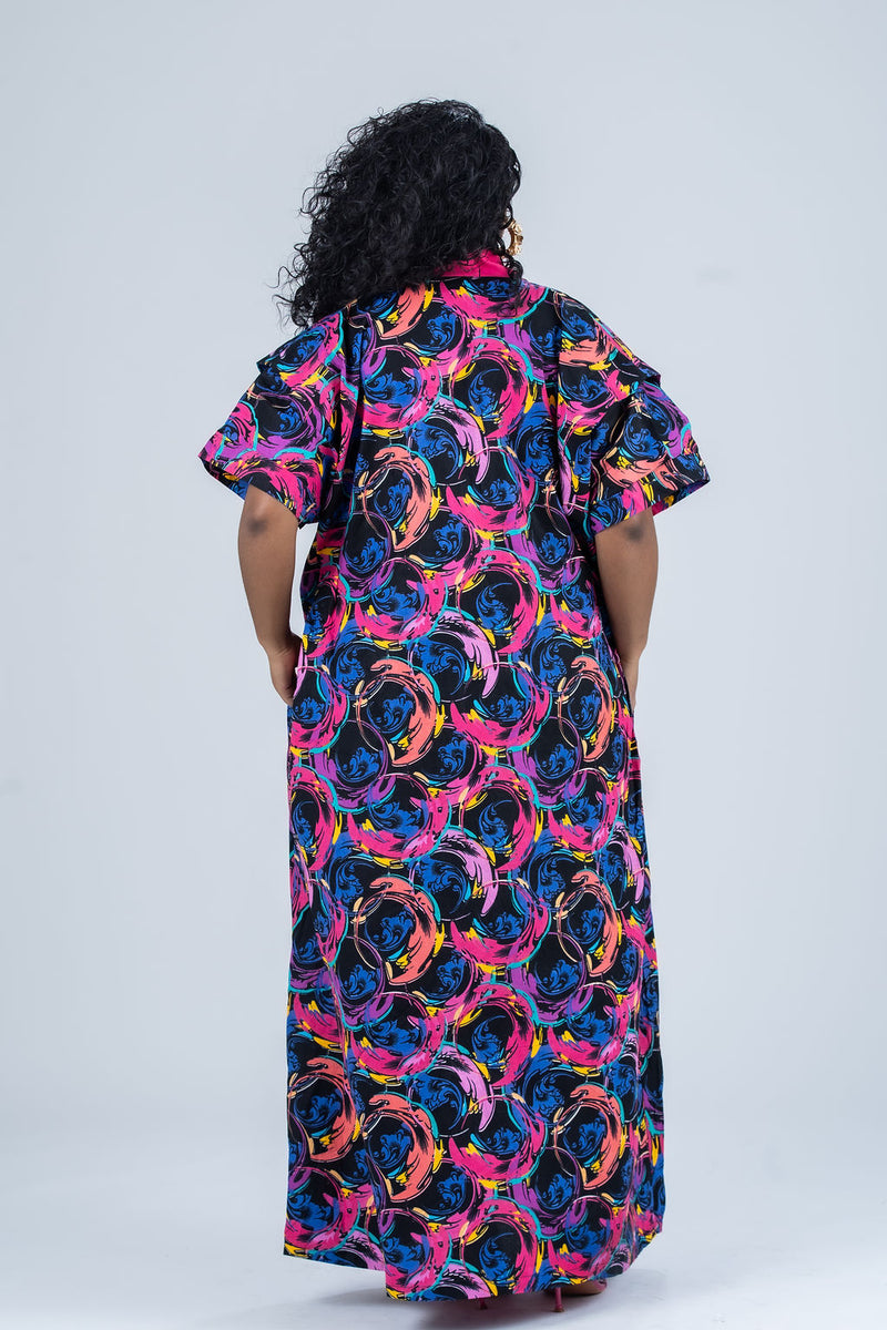 Betsy Ankara Bubu Dress | Pink Multicolor African Print