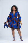 Bekky Ankara Mini Dress | Blue and Orange African Print