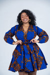 Bekky Ankara Mini Dress | Blue and Orange African Print