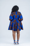 Bekky Ankara Mini Dress | Blue and Orange African Print