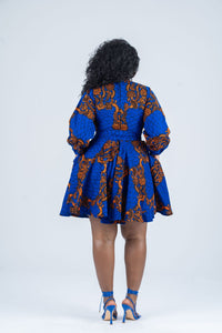 Bekky Ankara Mini Dress | Blue and Orange African Print