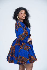 Bekky Ankara Mini Dress | Blue and Orange African Print