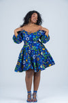 Beau Ankara Short Mini Dress | Blue African Print