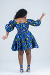 Beau Ankara Short Mini Dress | Blue African Print