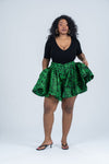 Jayla Ankara High Waisted Flare Short | Green  and Black African Print