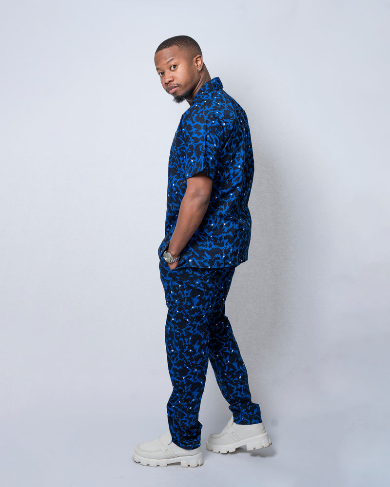 Femi Ankara Men Short Sleeve Shirt | Blue and Black African Print