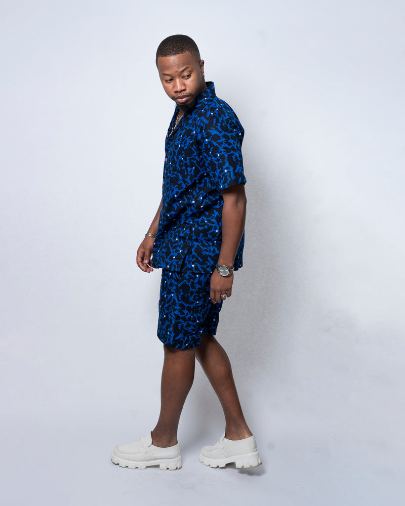 Femi Ankara Men Short | Blue and Black African Print