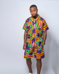 Blake Ankara Men Shirt | Purple and Yellow African Print