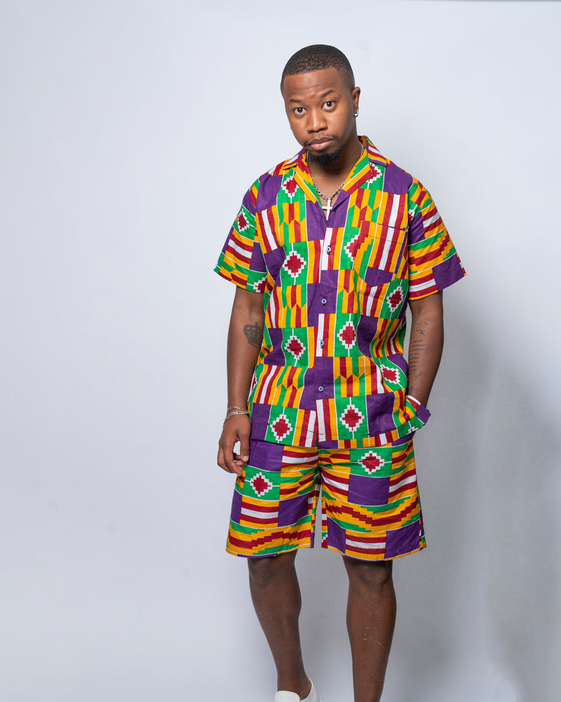 Blake Ankara Men Shirt | Purple and Yellow African Print