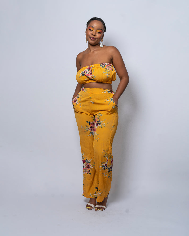 Gaby Yellow Floral High Waisted Trouser