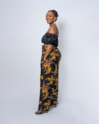 Taryn Ankara High Waisted Trouser | Black and Yellow African Print