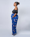 Tilly High Waisted Trouser | Blue Chiffon Floral Print