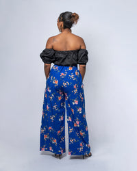 Tilly High Waisted Trouser | Blue Chiffon Floral Print