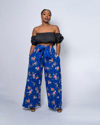 Tilly High Waisted Trouser | Blue Chiffon Floral Print