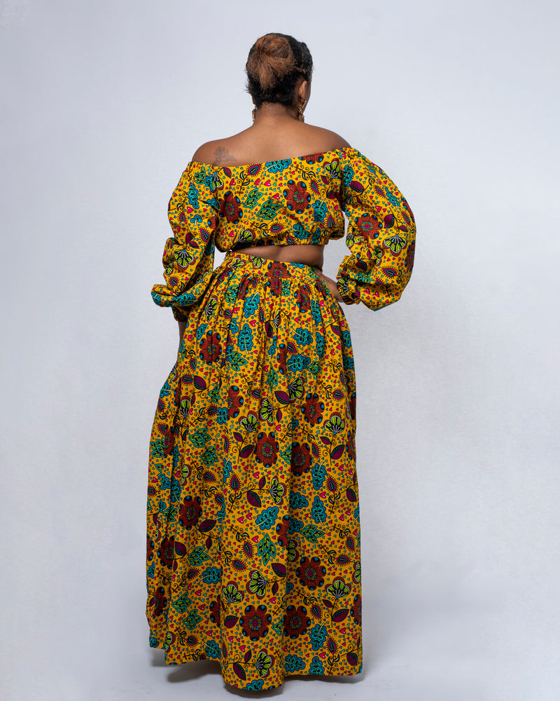 Anini Ankara Maxi Skirt | Yellow Multicolored African Print