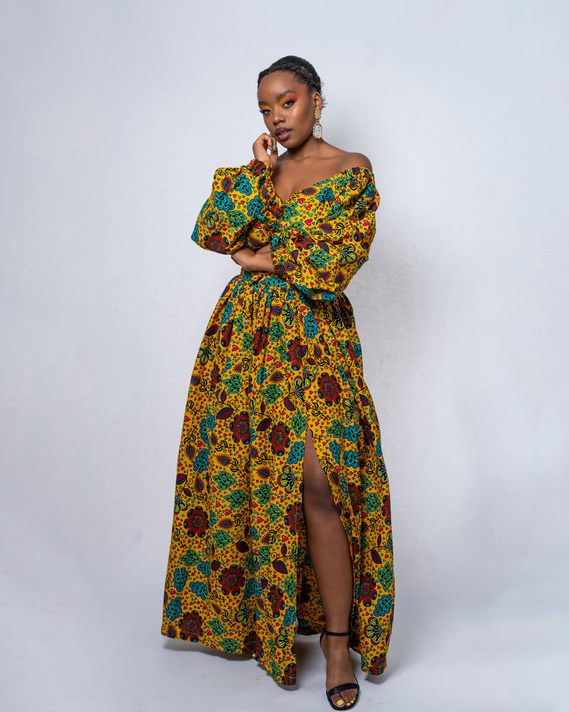 Anini Ankara Maxi Skirt | Yellow Multicolored African Print