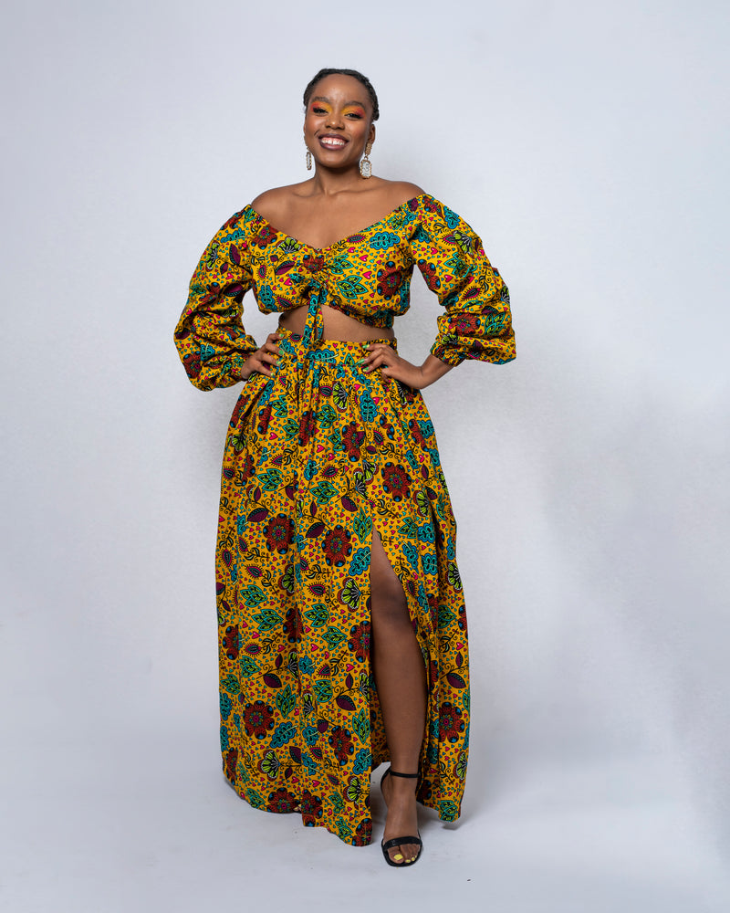 Anini Ankara Maxi Skirt | Yellow Multicolored African Print