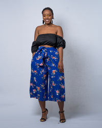 Tilly Ankara High Waisted Culottes | Blue Chiffon Floral Print