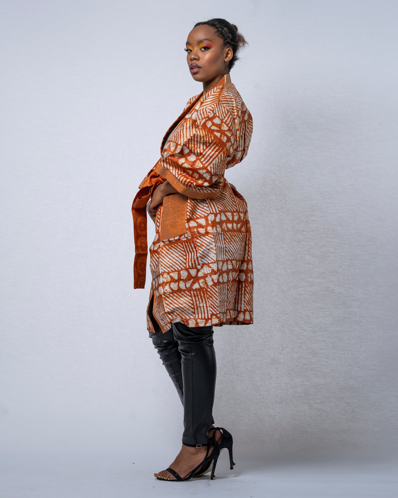 Luna Adire Kimono Jacket | Brown African Print