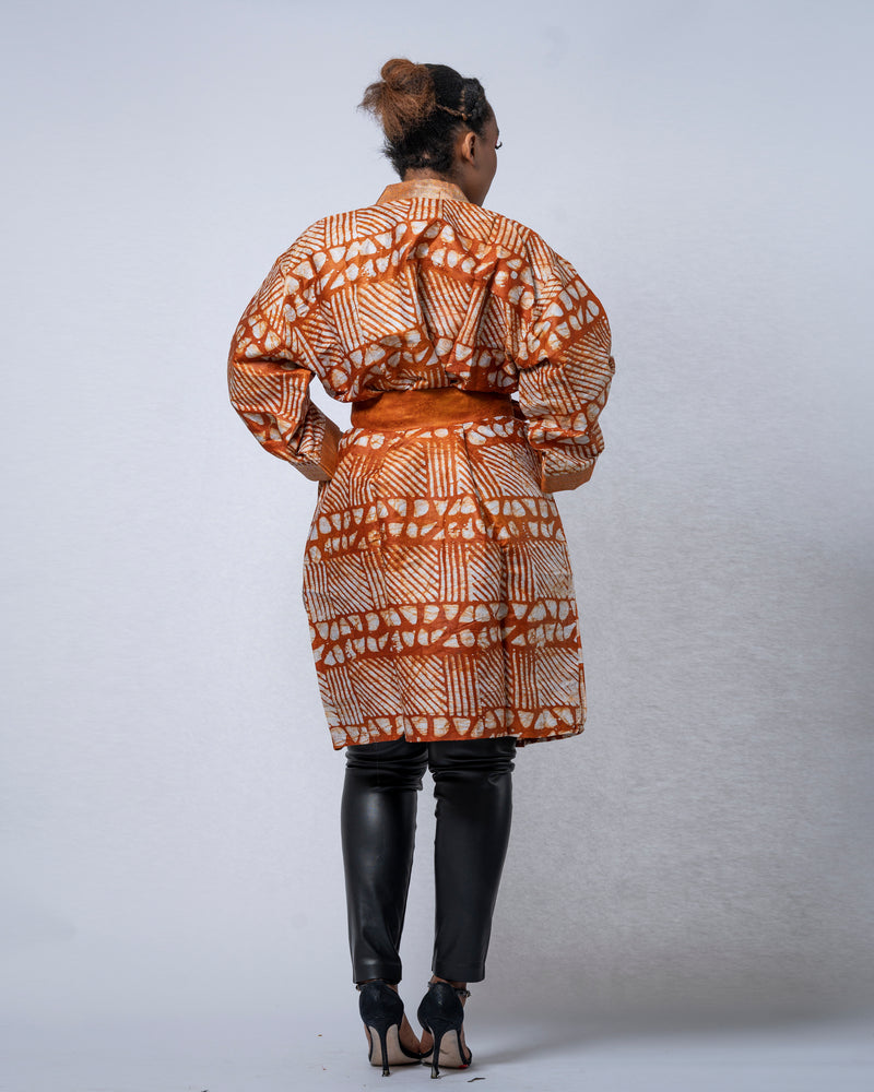 Luna Adire Kimono Jacket | Brown African Print