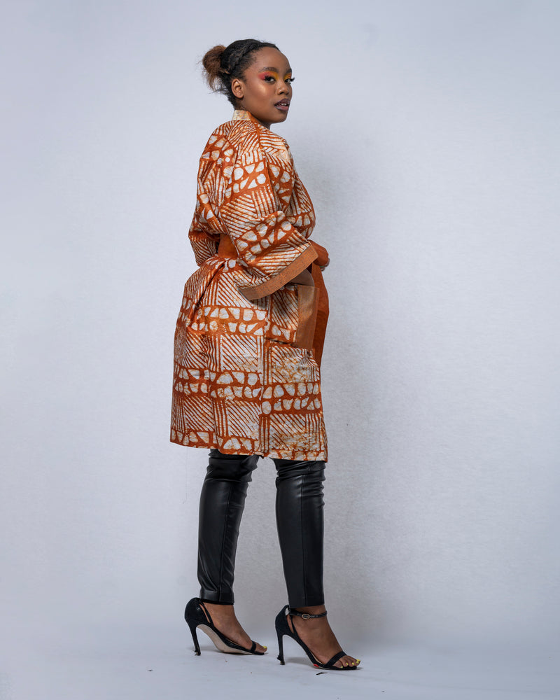 Luna Adire Kimono Jacket | Brown African Print