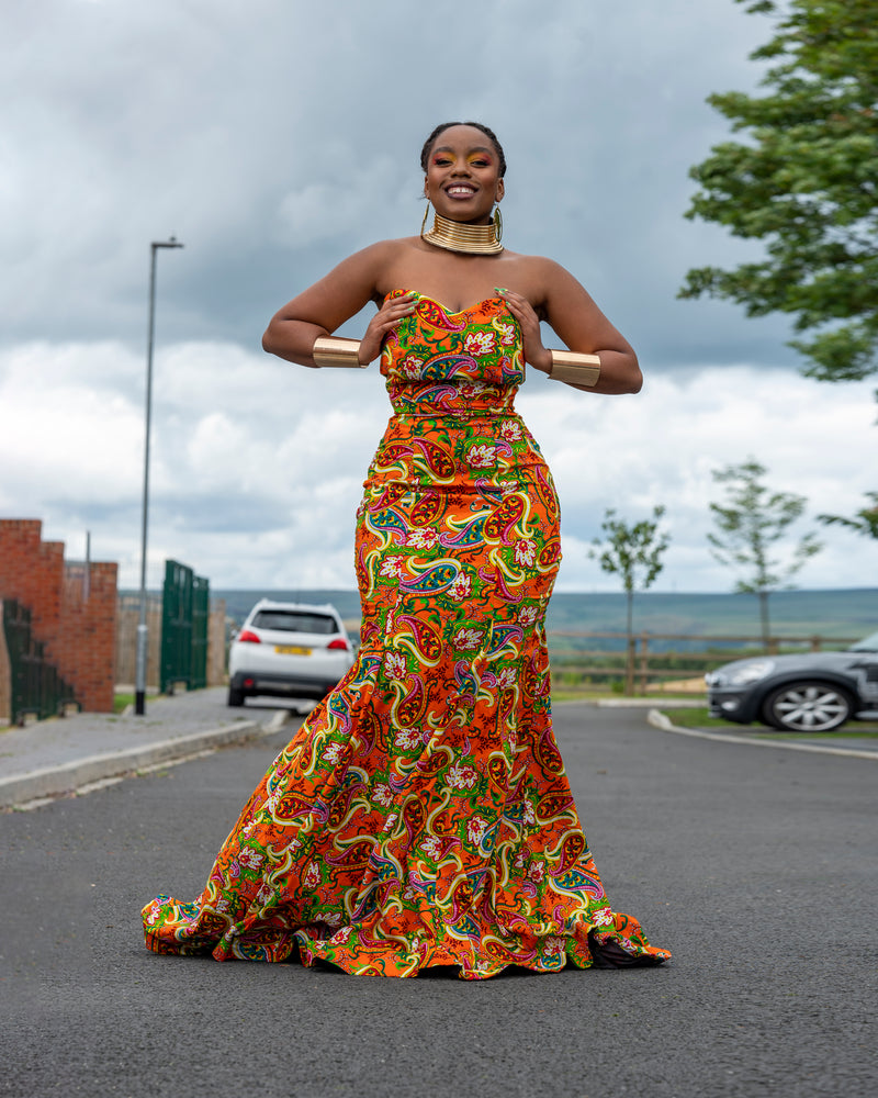 Bonnie Ankara Maxi Dress | Orange African Print