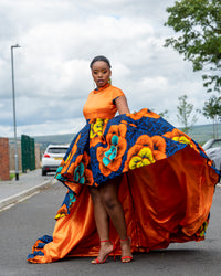 Barbra Ankara High Low Dress | Orange and Blue African Print