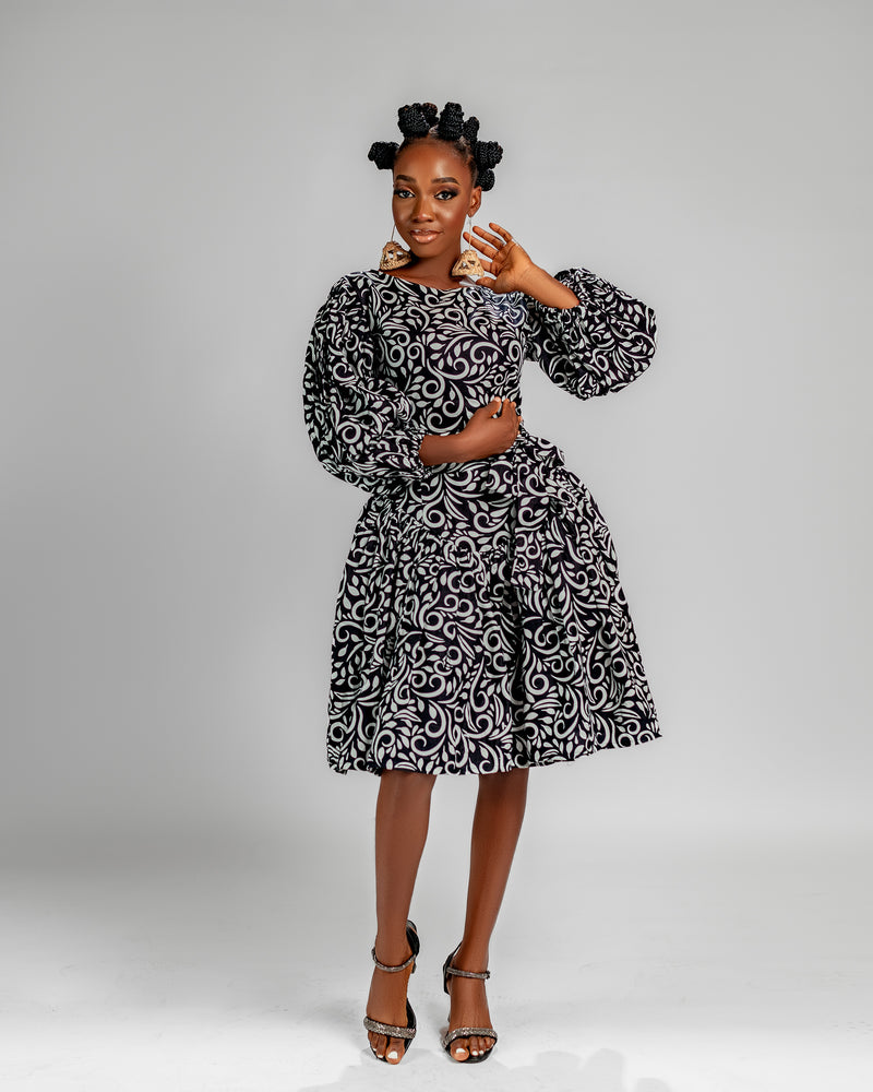 Rosie Ankara Short flare Dress | Black & White African Print