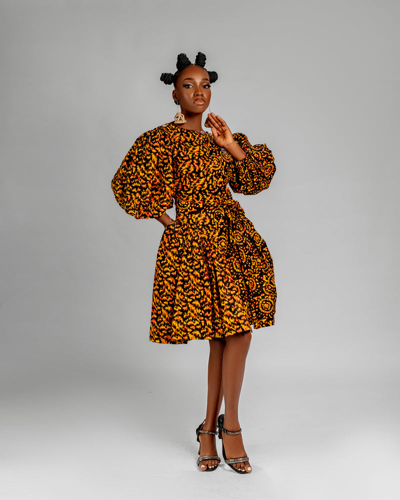 Risa Ankara Short flare Dress | Yellow African Print