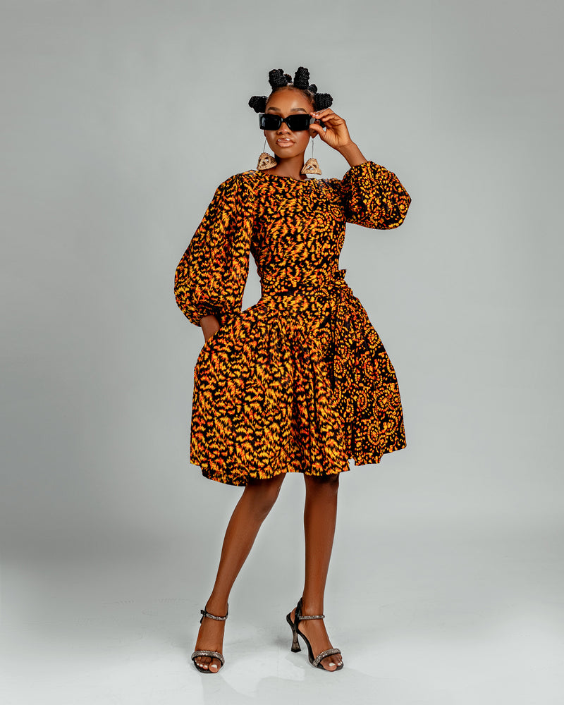 Risa Ankara Short flare Dress | Yellow African Print