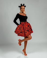 Julie Ankara High Waisted Flare Short | Orange and Black African Print