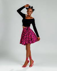 Jolene Ankara High Waisted Flare Short | Red and Black African Print