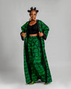 Jayla Long Kimono Jacket | Green and Black Print