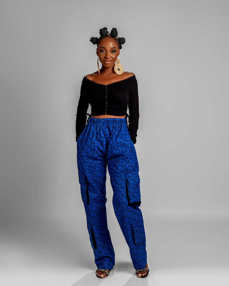 Jummy Ankara Cargo Trouser | Blue Print