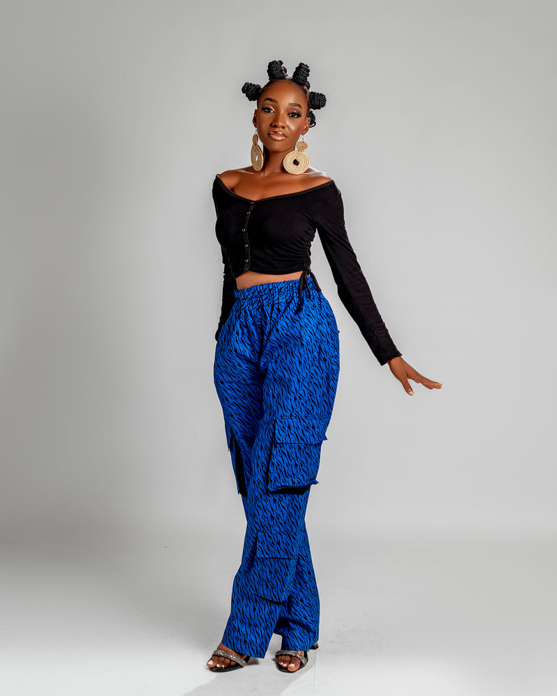 Jummy Ankara Cargo Trouser | Blue Print