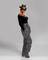 Jayden Ankara Cargo Trouser | Black and White Print