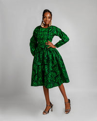 Lola Ankara Midi Dress | Green African Print