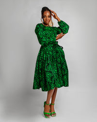 Lola Ankara Midi Dress | Green African Print