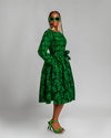 Lola Ankara Midi Dress | Green African Print