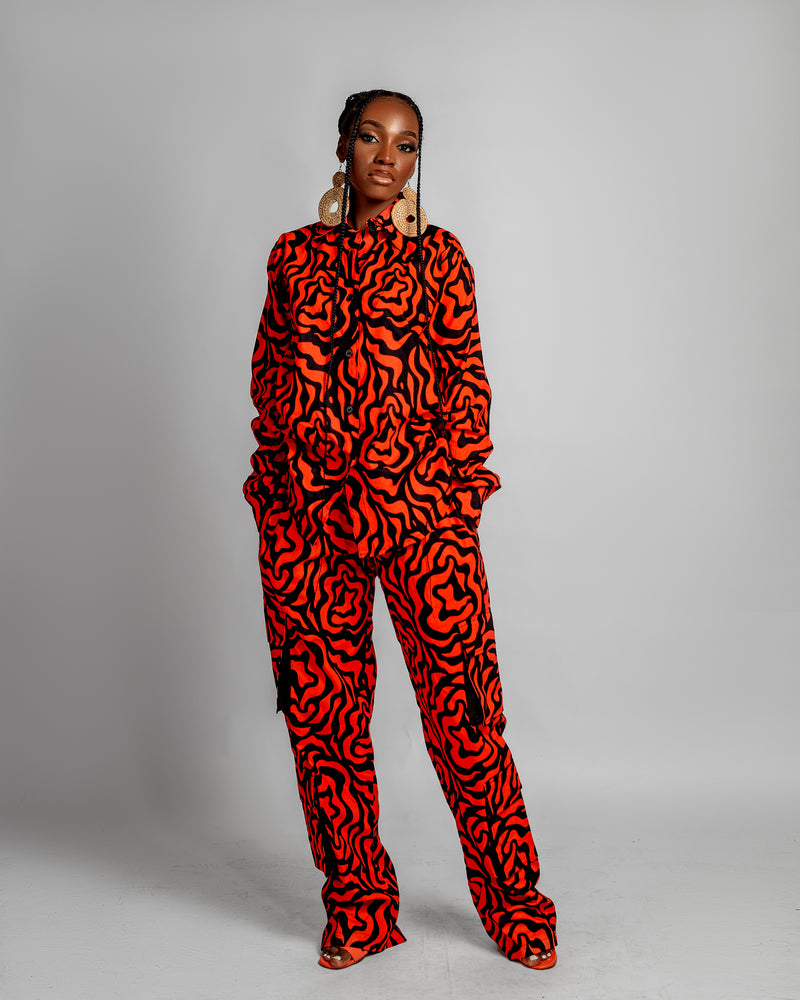 Julie Long Sleeve Shirt | Orange African Print