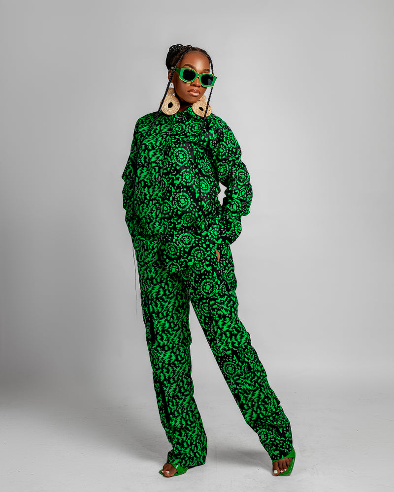 Jayla Long Sleeve Shirt | Green African Print