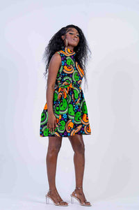 Remi Ankara Playsuit | Green and Yellow African Print