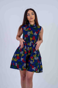 Rose Ankara Playsuit | Blue and Red African Print