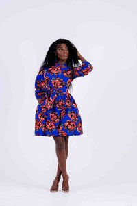 Olivia Mini Dress | Blue and Red African Print