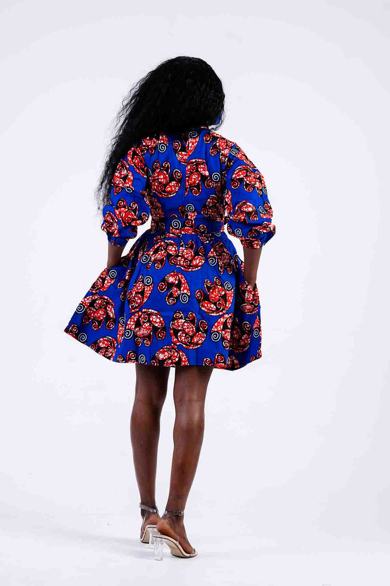 Olivia Mini Dress | Blue and Red African Print